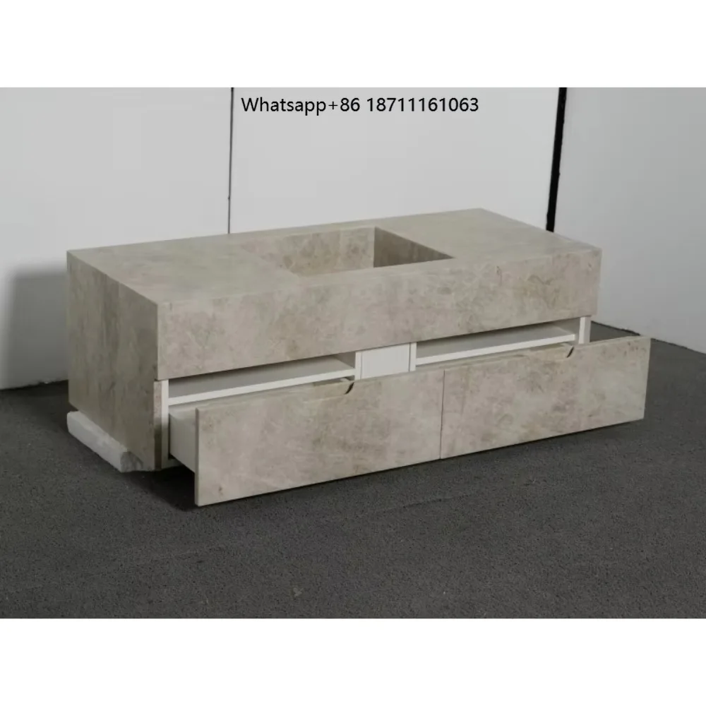 Modern Design Taj Mahal Quartzite Bathroom Vanity Wall-mount Hotel Villa Single Wash Basin with Drawers
