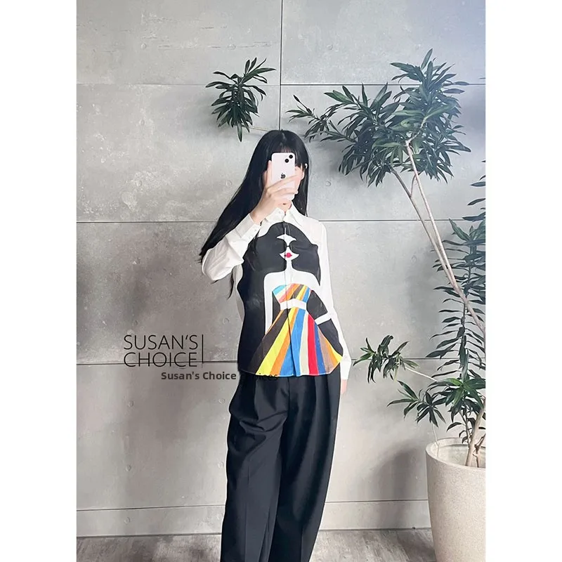 

Faionable Classic Pure Silk Head Patterned irt Women's Premium Quali Long Sve Slim Fit Top Ele Personali