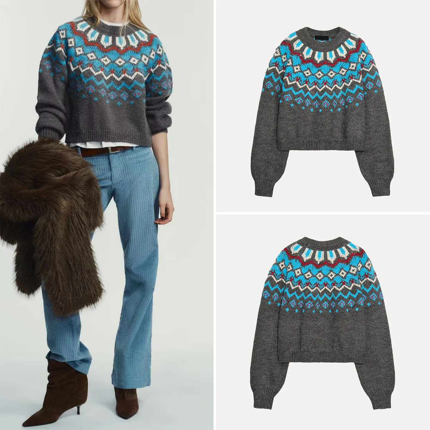 

Модный повседневный вязаный свитер в стиле ретро, женский свитер, осень 2023, Новое поступление Z, свободный крой, длинный све, круглый, Ne ort