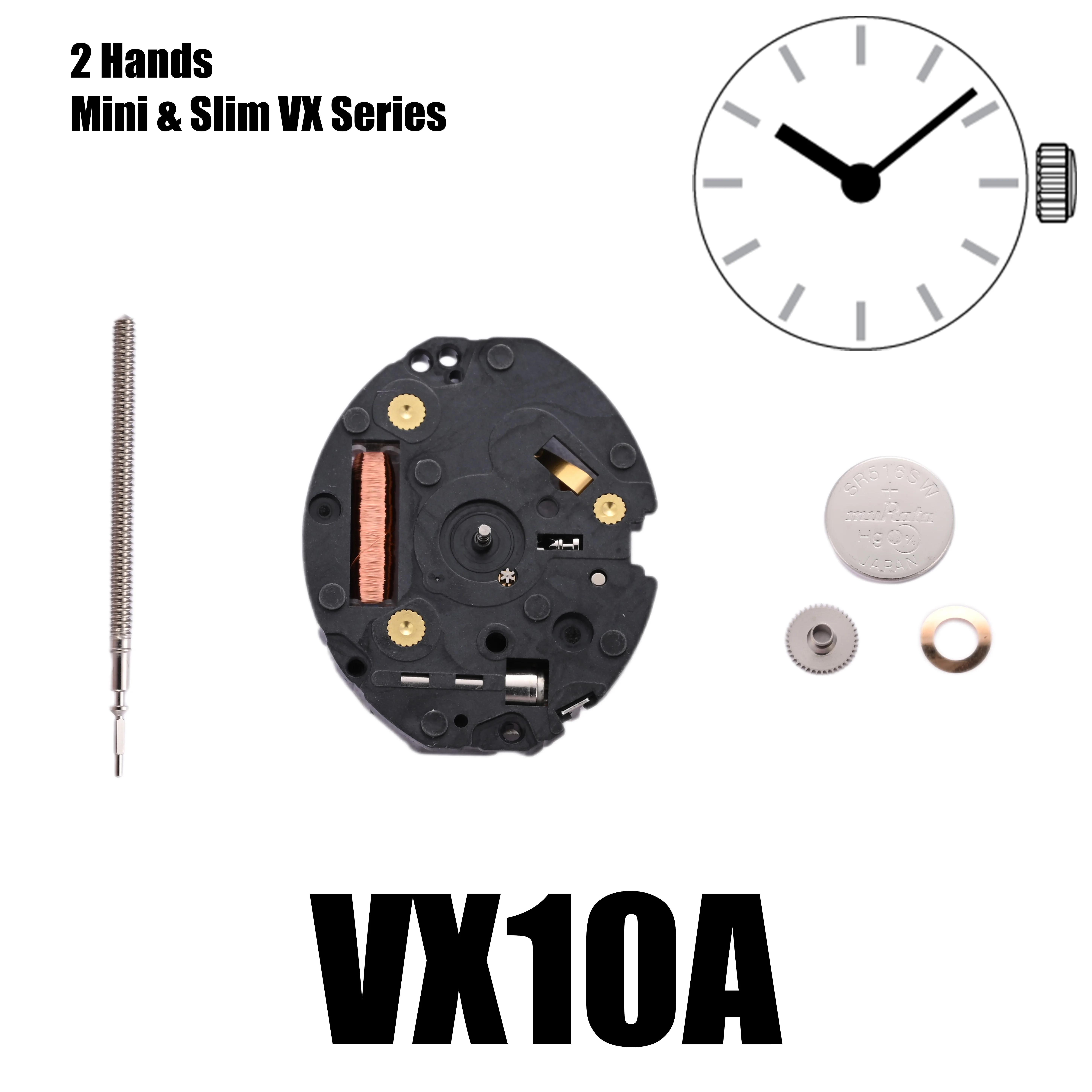 GenuineVX10 Movement VX10 Movement MINI & SLIM Series VX10A Quartz Movement Size: 6 3/4 x 8''' Three Hands