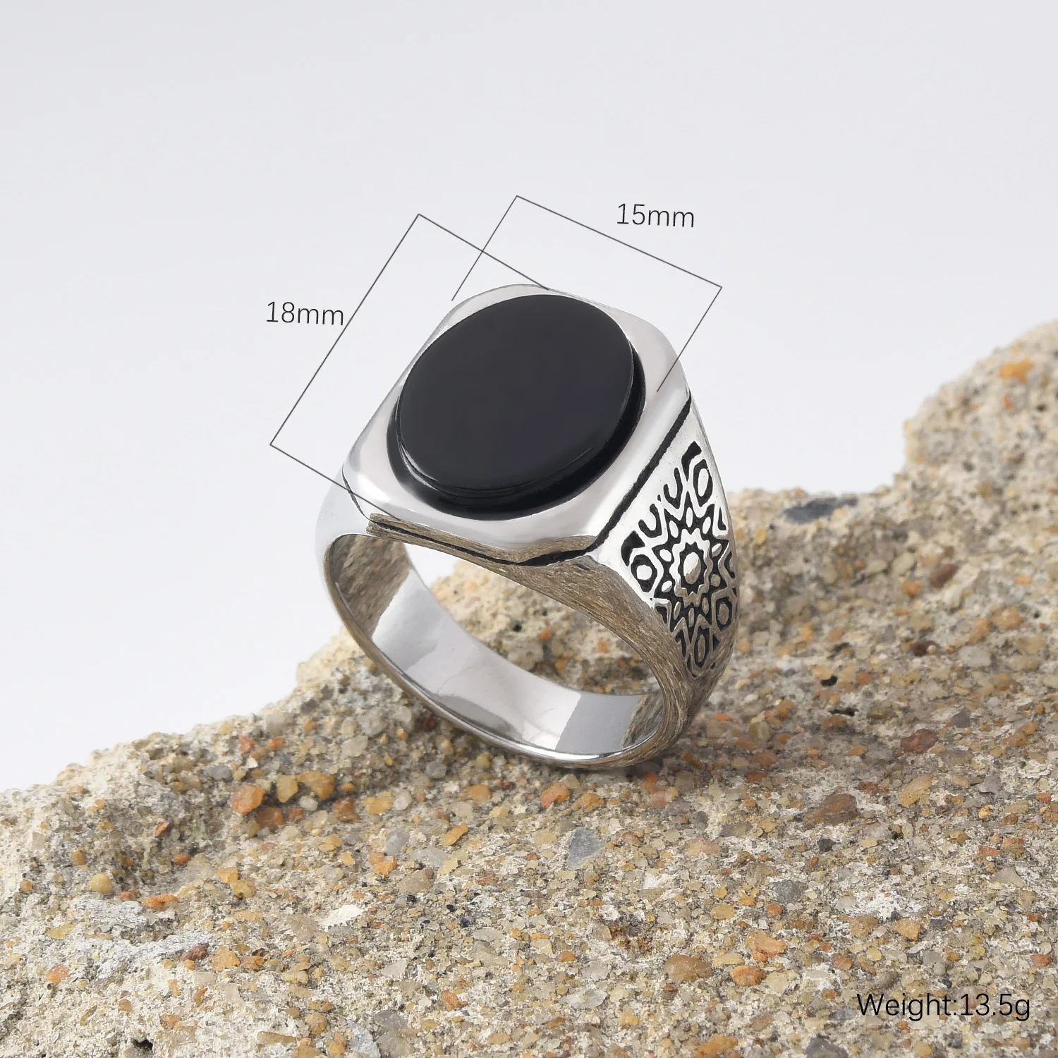 R3174 Men's/Women 316LStainless Steel  Onyx Gem Style Rings Classic Fashion Trend Titanium steel ring Jewelry - Image 2