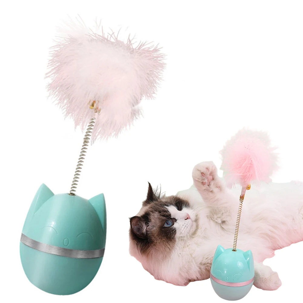 Cat Teasing Toys With Feather And Spring Cat Shaped Interctive Toys With Cat Dog Tumble Toy Cat Dog Toys Pet Supplies