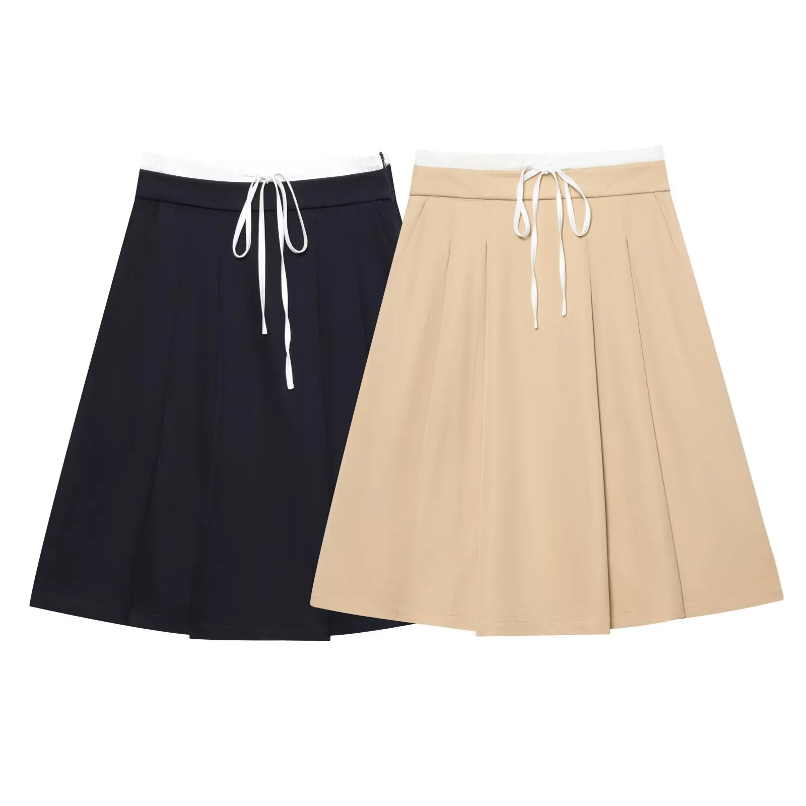 

Винтажная однотонная длинная юбка для женщин, повседневная праздничная драпированная молния на шнурке, модные осенние шикарные элегантные женские юбки