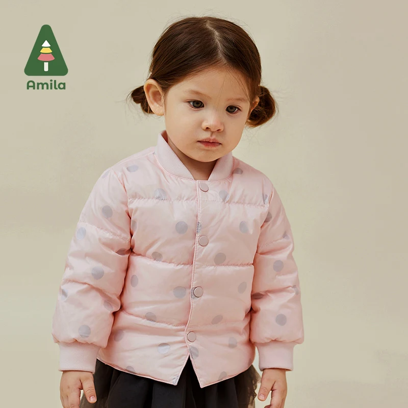 Amila Children's Clothing Girls' 2024 Winter New Long Sleeves Cute Multicolor Fashion OuterWear& Down Jackets