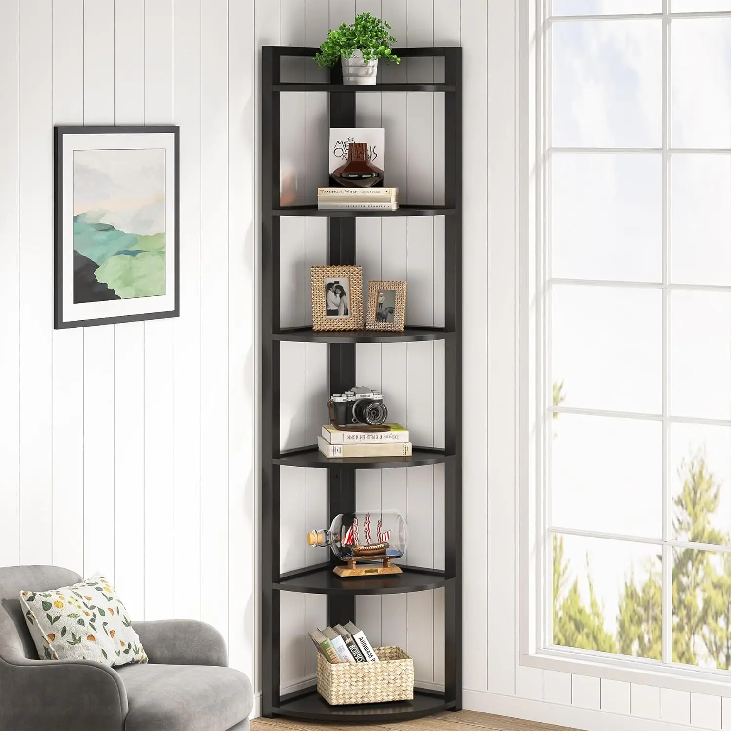 6 Tier 70.9" Tall Corner Shelf Bookcase Storage Rack for Living Room Office Kitchen Small Space, Customized