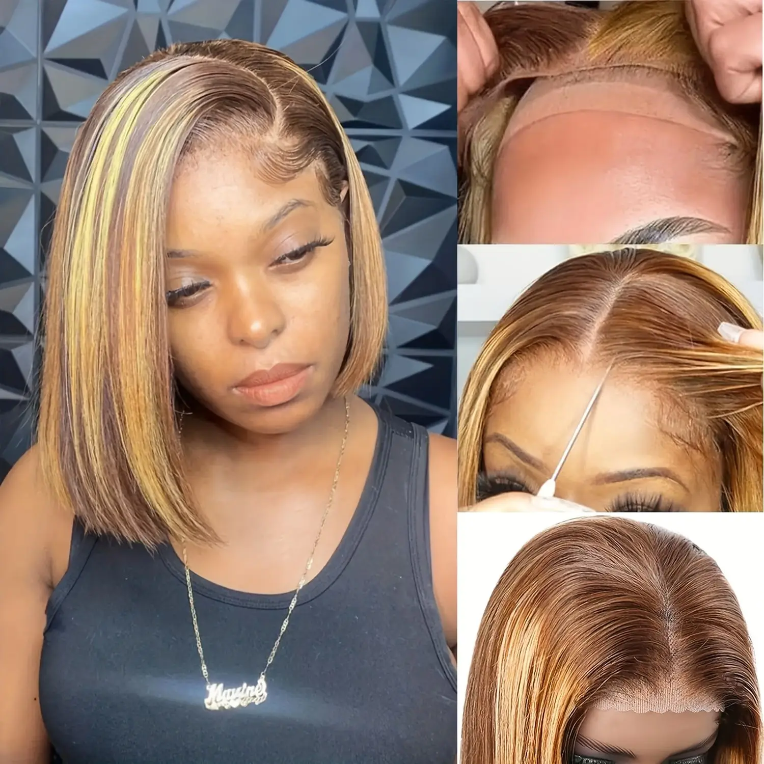 Glueless Highlight Bob Lace Front Human Hair Wigs Wear and Go Ombre Brown Blonde Bob Lace front Wig P427 4x4 5x5 Closure Wig