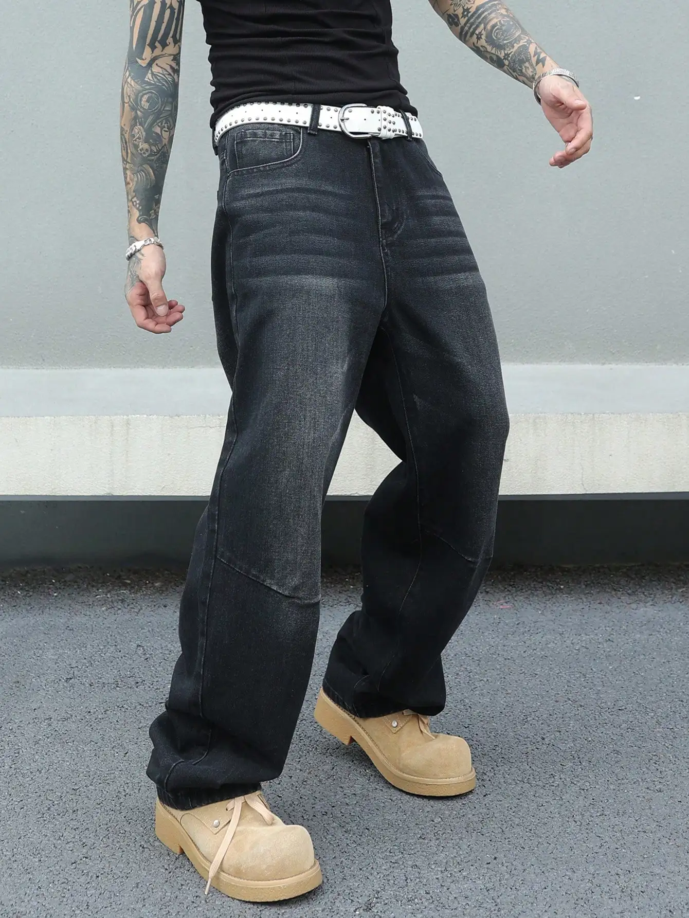 Vintage Men Y2K Baggy Denim Jeans for Men Fashion Casual Pants Streetwear Denim Hip Hop Wide-Leg Straight Casual Trousers