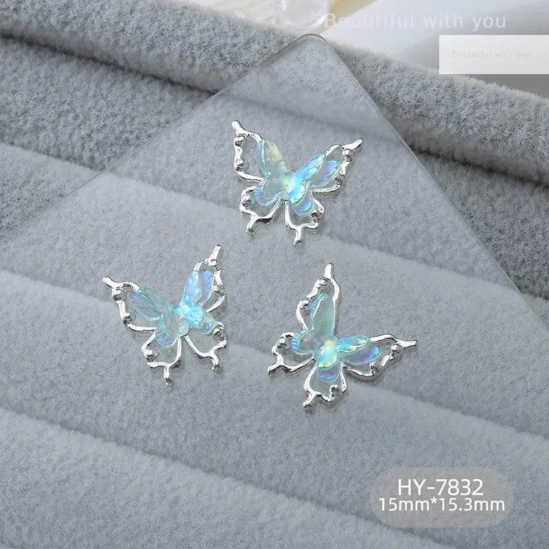 5PCS Colorful Butterfly Alloy Nail Accessories Double-Layer 3D Hollow Butterfly Nail Drill Decoration Pendant DIY Accessories