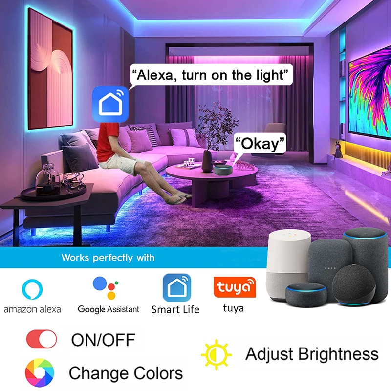 Taśmy LED do pokoju Tuya Bluetooth Wifi Ściemnialne taśmy LED Rgb Synchronizacja muzyki Światła LED Rgb Inteligentny pilot zdalnego sterowania