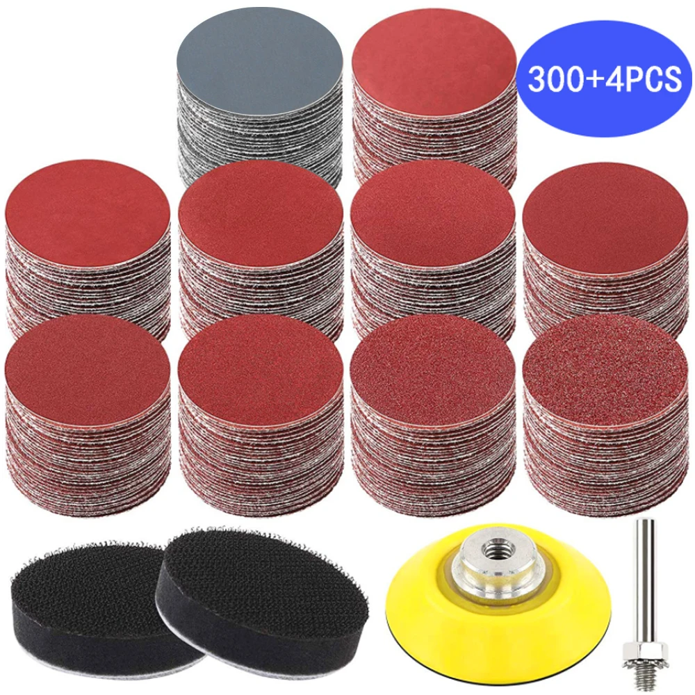 

300Pcs 2Inch/50mm Disc Sandpaper Set Self-adhesive Flocking Sandpaper 60-3000 Grit Hook&Loop Sanding Disc With 6mm Shank Sanding
