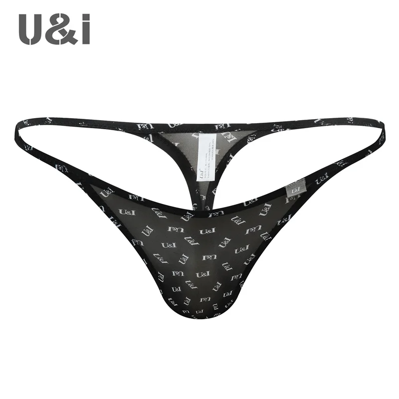 U&I men\'s sexy thong one-piece upward micro-bag ultra-thin nylon trendy brand fashion pattern T underwear