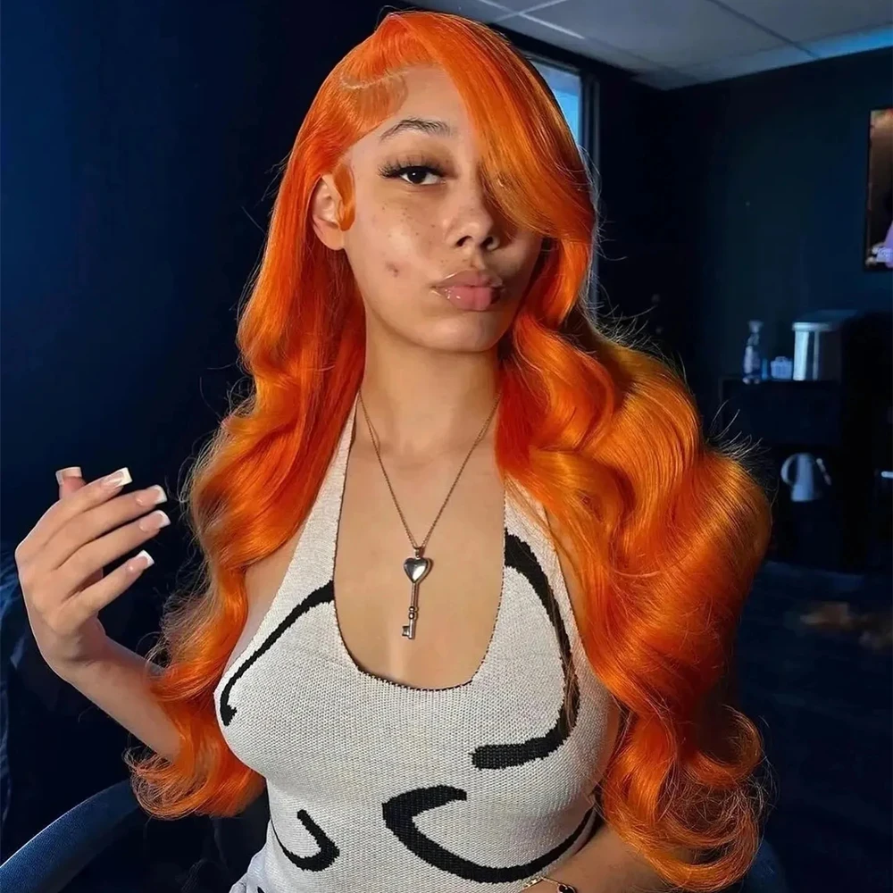 180 Density Brazilian Human Hair Wig for Women 13x4 Lace Frontal Body Wave Ginger/Orange Color Wig