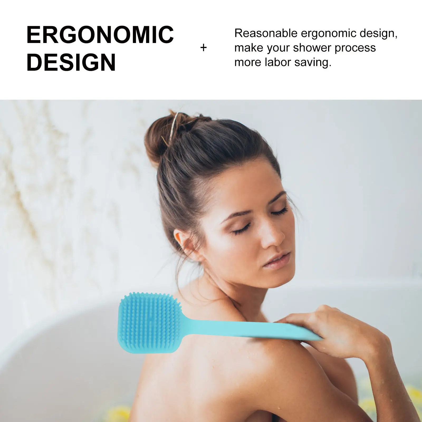 Silicone Body Brush Long Handle Back Scrubber Soft Hair Shower Bath Massager Skin Exfoliating Blood Circulation Stimulating