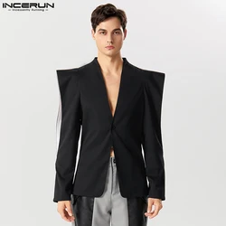 Hommes Blazer Solide Revers Manches sulfUn Bouton Streetwear Costumes Irréguliers Hommes Évider 2023 Mode Mince Combiné S-5XL INCERUN