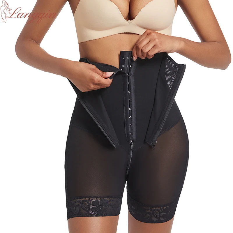 

High Waisted Double Layered Waist Cinching Pants Tummy Control Butt Lifter Invisible Shorts With Zipper Crotch