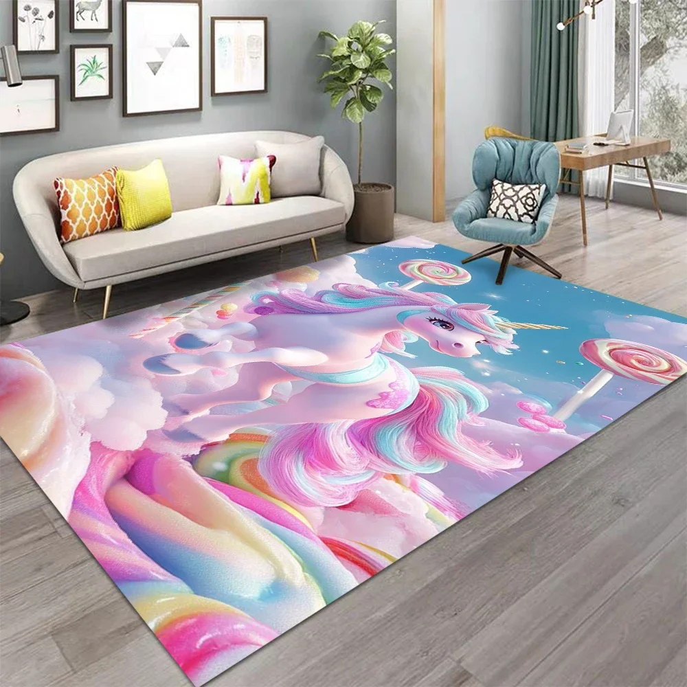 Magical Unicorn Print Kids Carpet for Girls Room Nursery Decor Play Mat Soft Living Room Bedside Rug Machine Washable Floor Mat