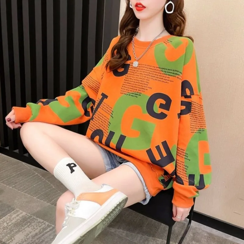Letter Printing Woman Pullover Tops Spring and Autumn 2025 Trend Sweat-shirt Y2k Vintage Harajuku Fashion Sweatshirt for Women