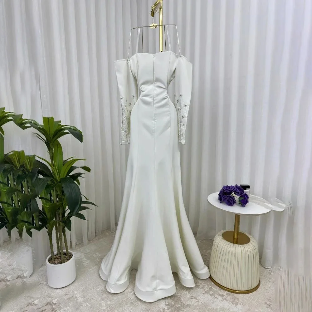 Op maat gemaakte avondjurk met boothals Prachtige kralen galajurken Ruches Formele gelegenheid Elegante ruches Feestjurk Robe Soiree