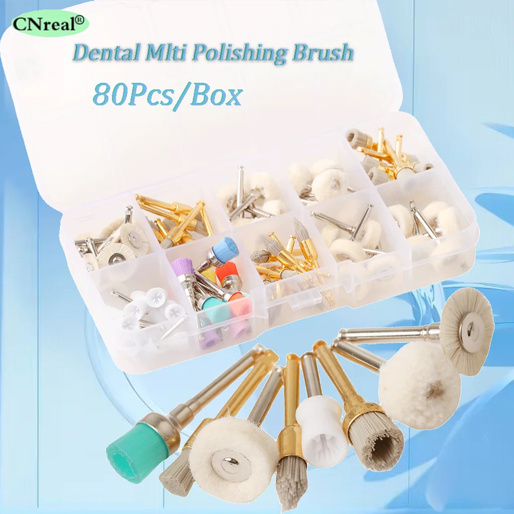 80Pcs Dental Prophy Polishing Cup Brush Alumina Nylon Cotton Wheel  Mixed For Contra Angle Handpiece Polisher Dentist Disposable