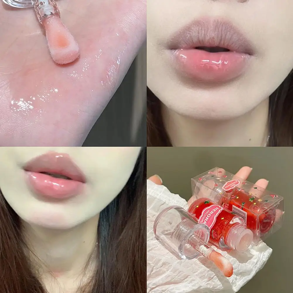 Brillo de labios hidratante de frutas, gelatina de cristal, aceite transparente, líneas más voluminosas, cuidado duradero, hidratante de labios finos, Reduce la suavidad de los labios, J8P1