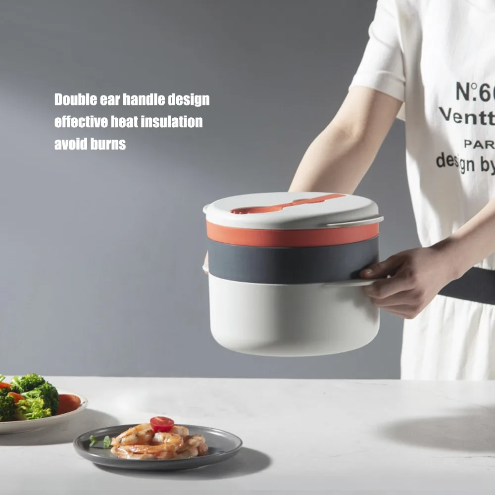 2L Capacity Microwave Vegetables Cooker Multi Layer Stackable Prevent Burns Handle Microwave Steaming Container PP White