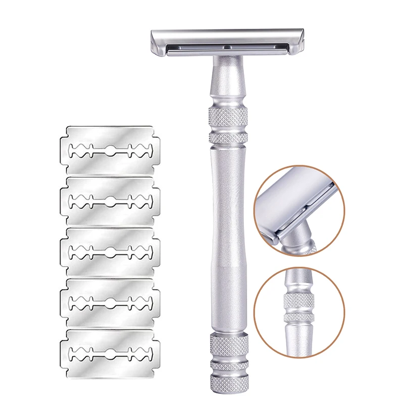 Classic Retro Safety Manual Razor - Stainless Steel Double-Edged Razor for Men & Women, Smooth & Durable Shaving With 5 Blades