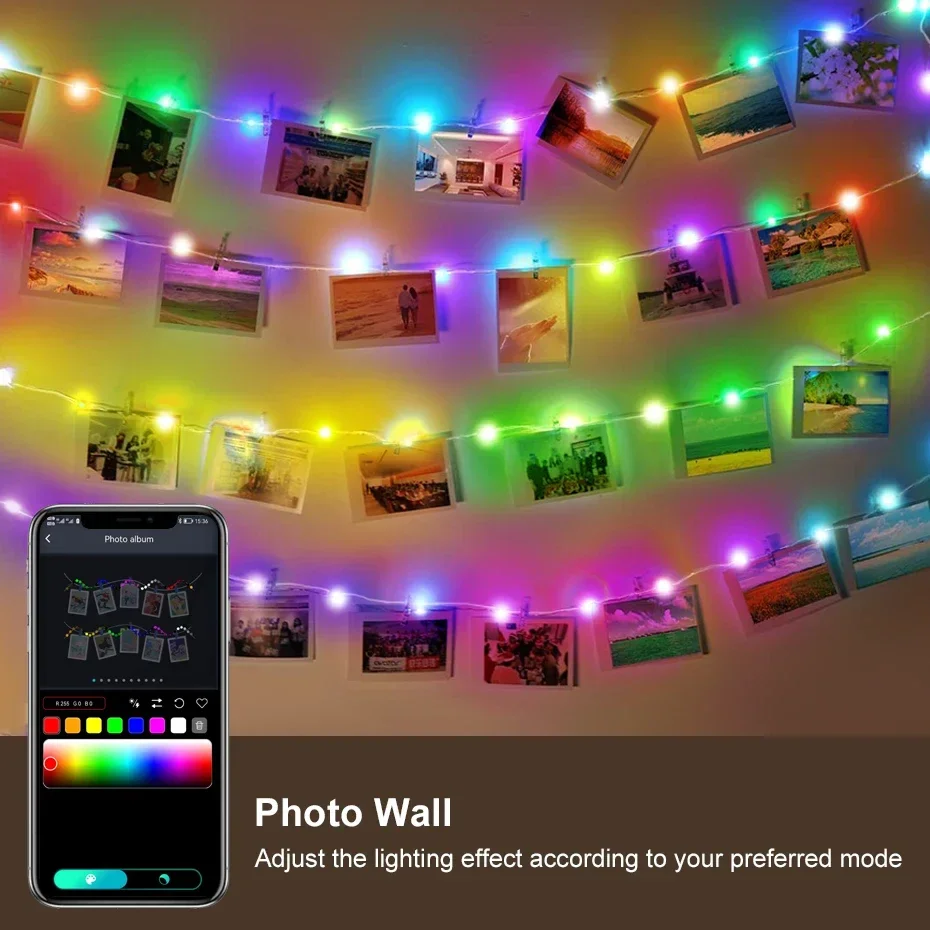 Christmas Dreamcolor LED String Lights Bluetooth Music WS2812B USB RGBIC Rainbow Fairy String Lights for Room DIY Decoration