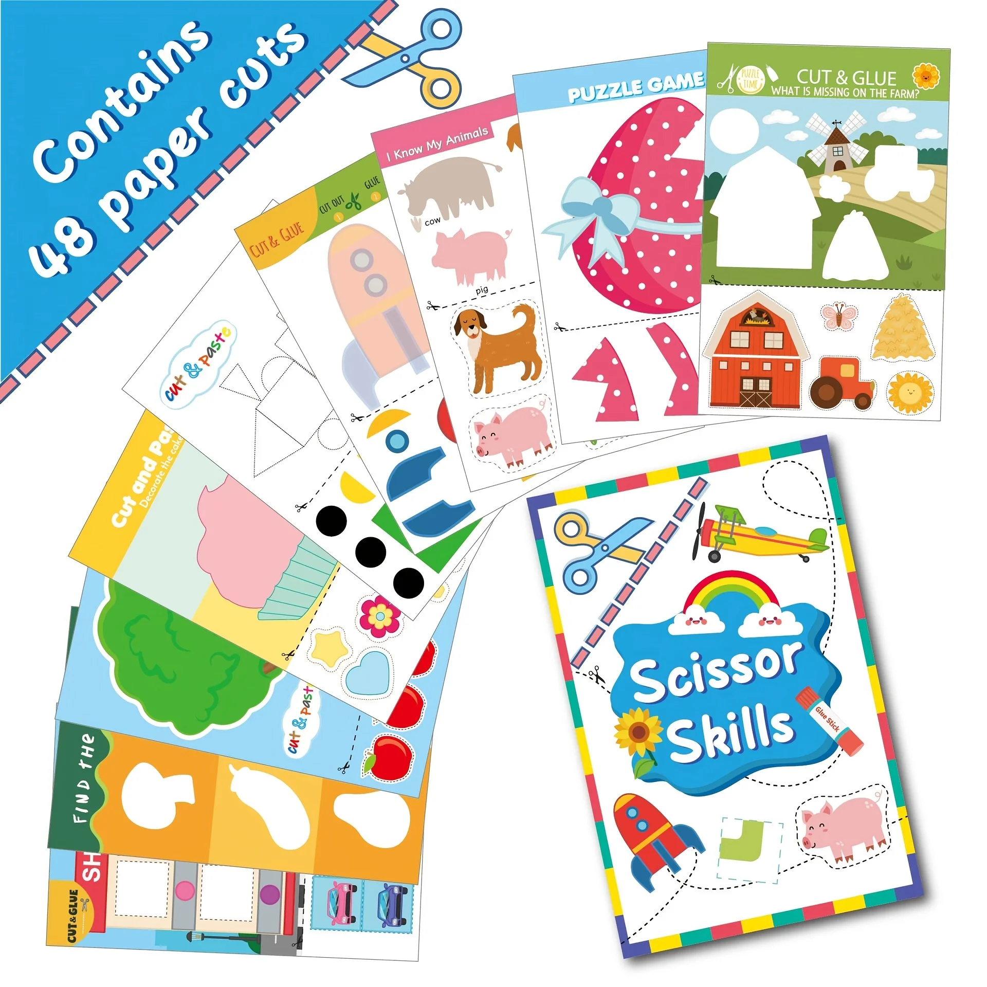 Scissor Skills Activity Book - Interactive Paper Cutting Practice with Airplanes, Rainbows & Animals | DIY Art Projects