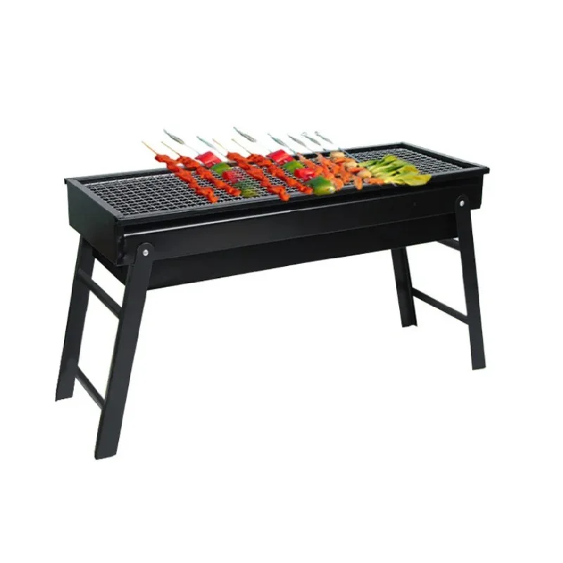 Portable Outdoor BBQ Grill Foldable Charcoal Barbecue Stove Large Steel Barbecue Rack for Camping Kitchen Utensils