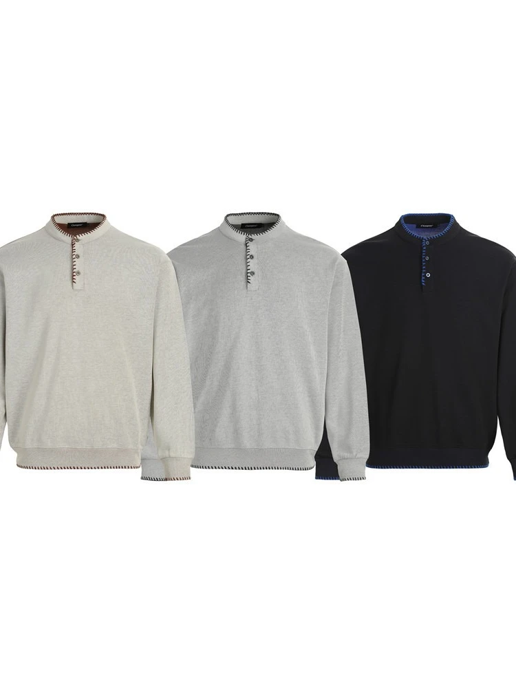 

Мужская толстовка, винтажная уличная одежда, серый пуловер с воротником-стойкой и длинными рукавами, вязаный топ с контрастной строчкой, мода в стиле ретро