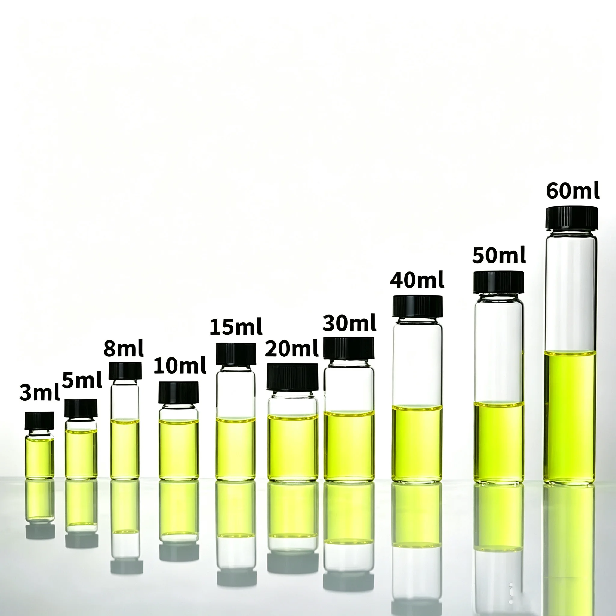 Clear Glass Sample Vials 3ml-60ml Black Screw Cap Lab Chemistry Reagent Bottle Essential Oil Storage Container Refillable Small