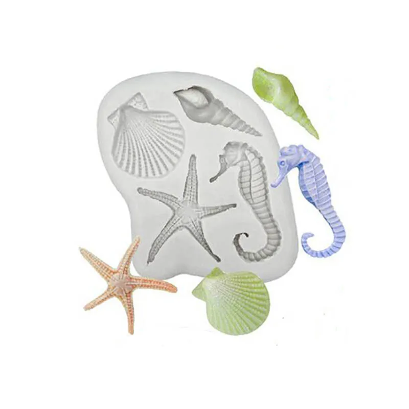 3D Ocean Silicone Mold Lovely Shell Shape Starfish Conch Fish Mermaid Tail Mold Cake Decorating Tool Clay Resin Art Baking Mould