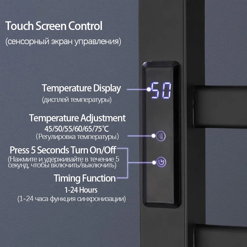 Preto/arma cinza banheiro aquecimento elétrico toalheiro de toalha controle toque aquecedor elétrico trilho de toalha água poupança energia radiato