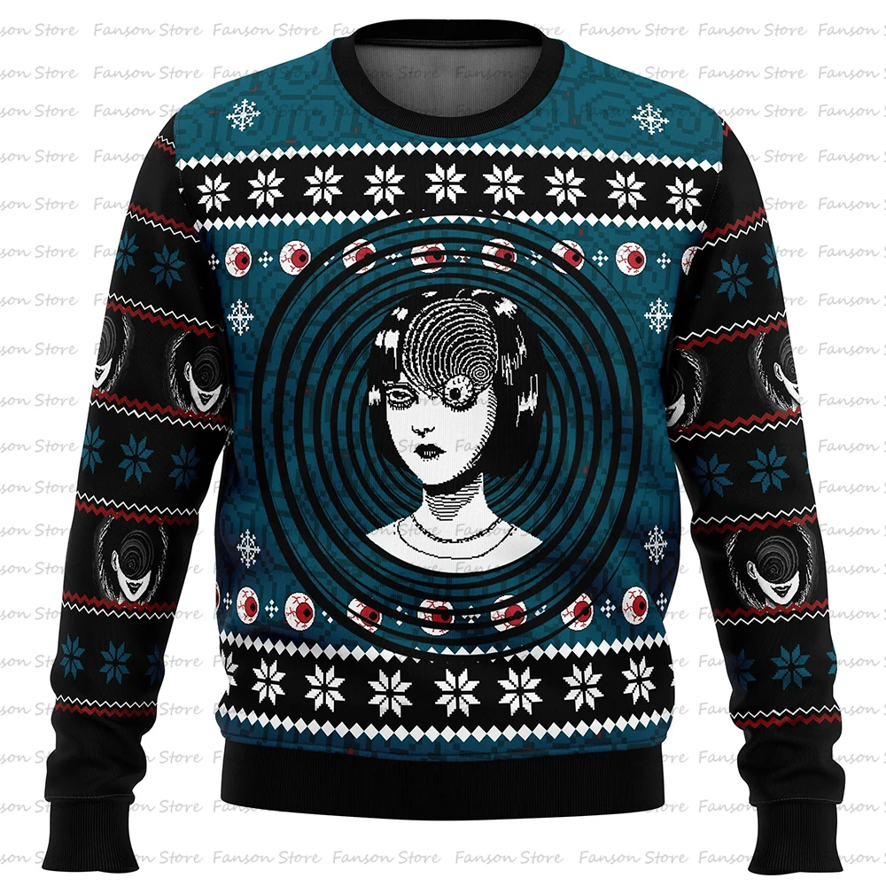 Pull de dessin animé de Noël pour hommes et femmes, sweat à capuche pour couple, sweat-shirt à la mode, pull unisexe, Uzumaki, J