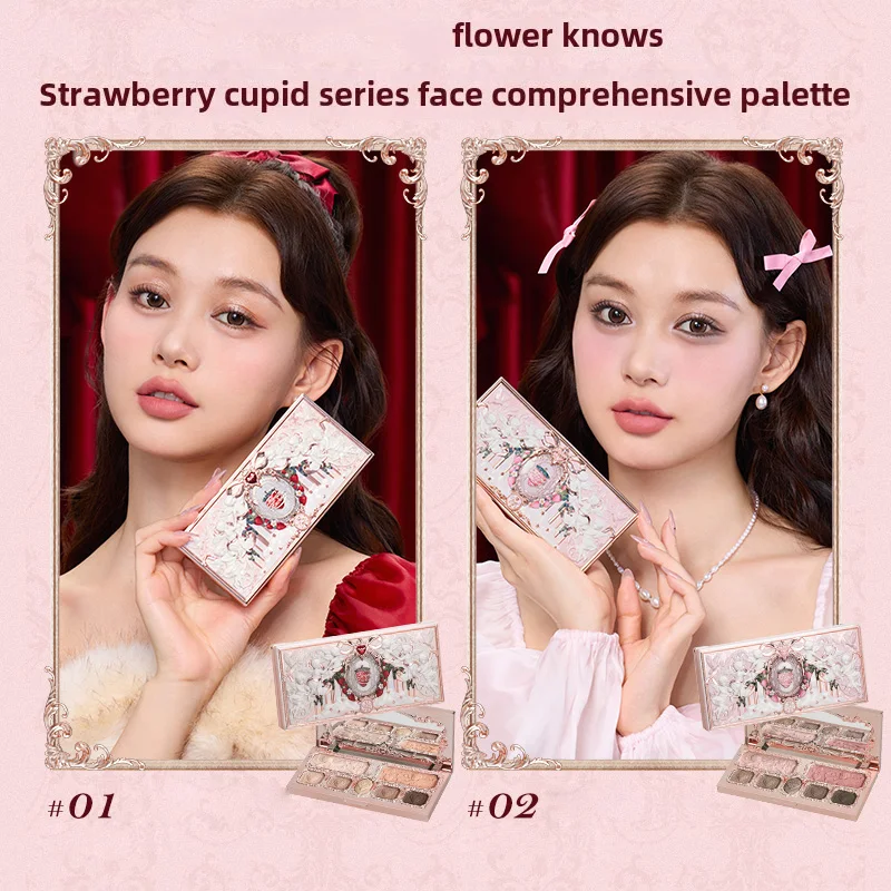 Flor sabe morango cupido coleção conjunto de maquiagem querida presente conjunto lábio lama líquido blush rosto paleta tudo em um compõem kit
