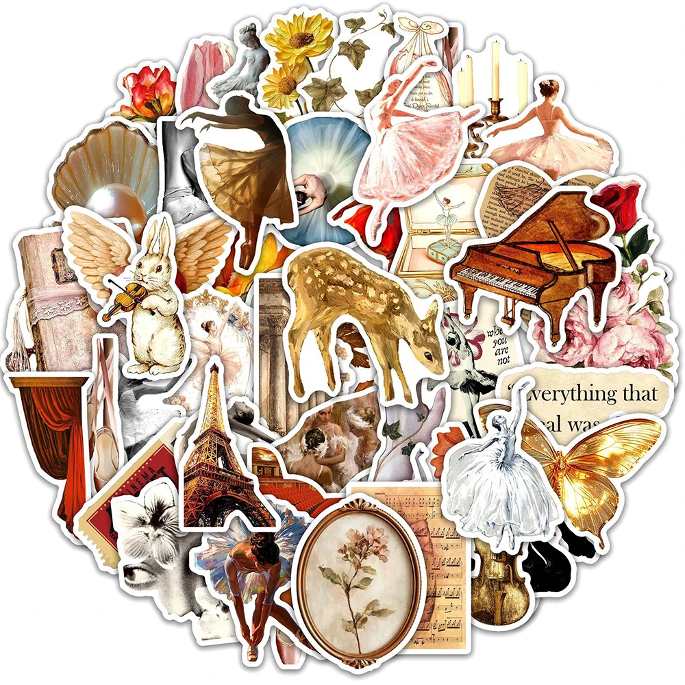 10/30/50pcs Retro Artsy Ballet Cartoon Stickers Aesthetic Waterproof DIY Diary Stationery  Notebook Vintage Decoration Decals