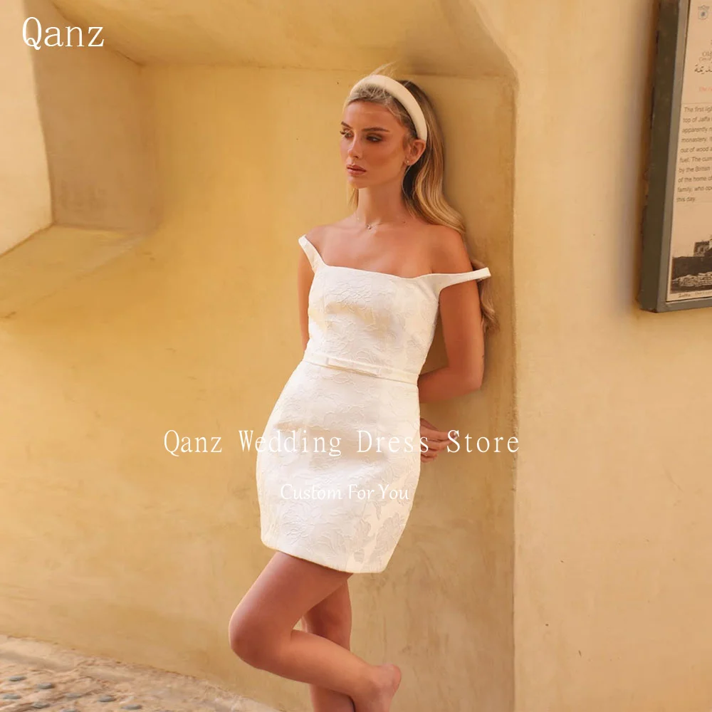 Qanz Beach Mini Wedding Dresses Spaghetti Straps Short A Line Vestidos De Novia Civil Strapless Robe De Mariée Customized