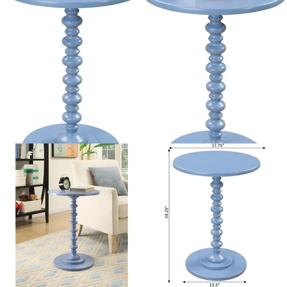 

Classic Blue Living Room End Table, 17.75 Traditional Spindle Design, Solid Wood Pedestal Side Table