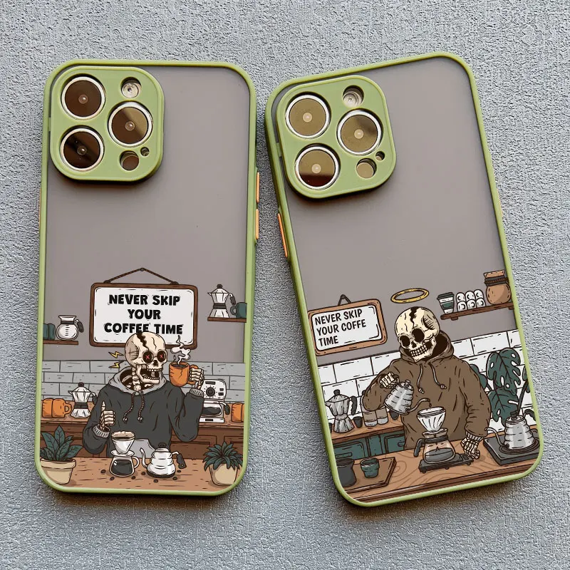 Modische Kaffeetotenkopf Handyhülle für iPhone 17 16 15 14 Pro Max Plus 13 12 11 Mini Pro Max XR XS X Stoßfeste Schutzhülle – Detail 12