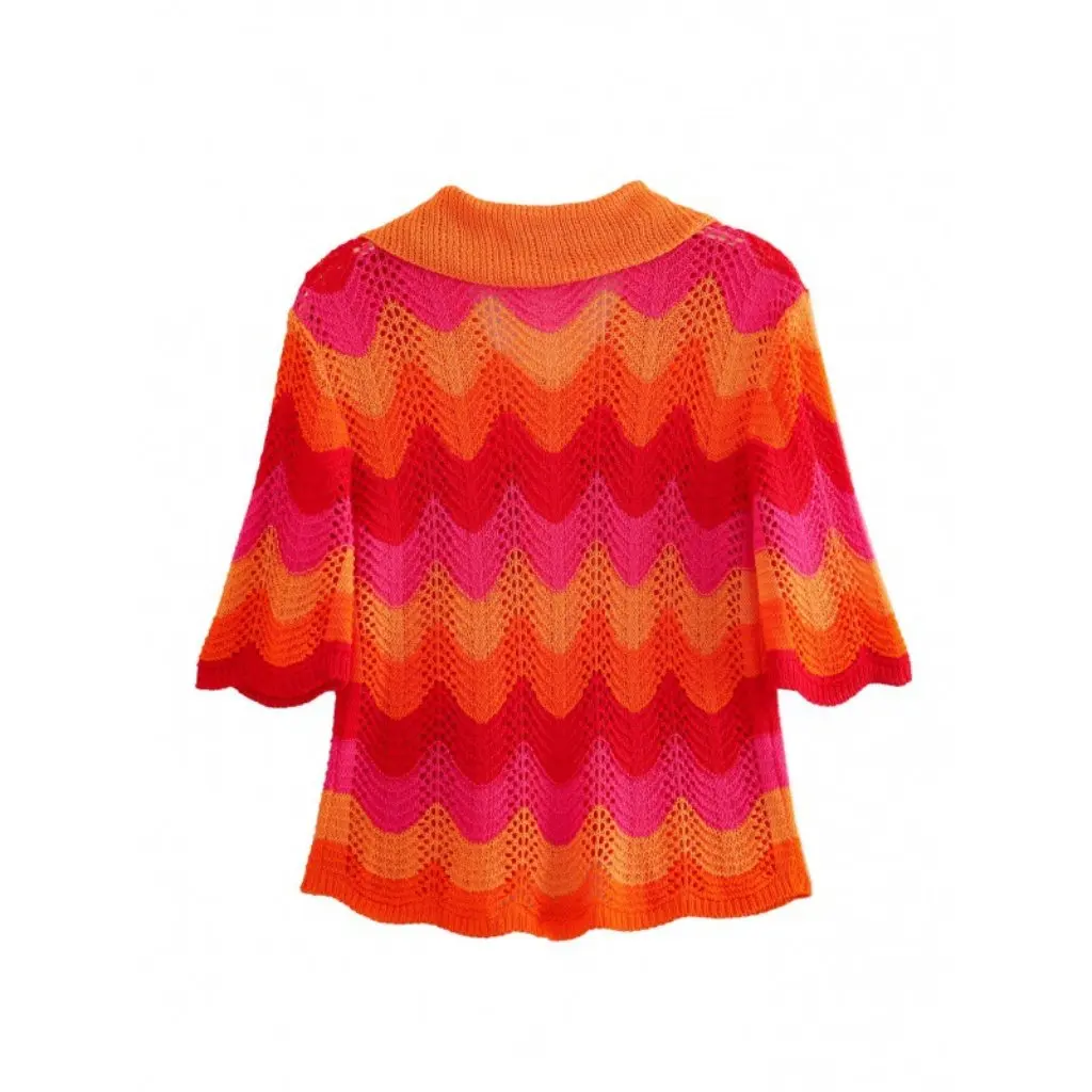 

Summer New Women's Fashion Youth Leisure Mesh Knitted Polo Collar Top Overskirt Set