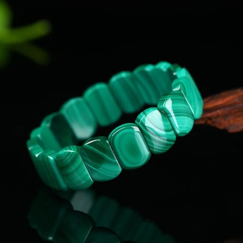 Genuine Natural Green Malachite Chrysocolla Bracelet 12x9mm Women Men Healing Stone Stretch Rectangle Beads Crystal AAAAA