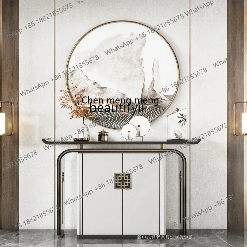 X  New Chinese-style entrance cabinet hotel simple entry end view table entry solid wood strip case modern light luxury