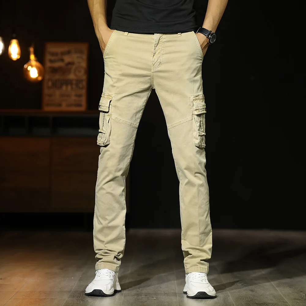 

Trendy Cotton Pockets Cargo Pants Men Casual Straight Loose Baggy Trousers Streetwear Tactical Pants Clothing