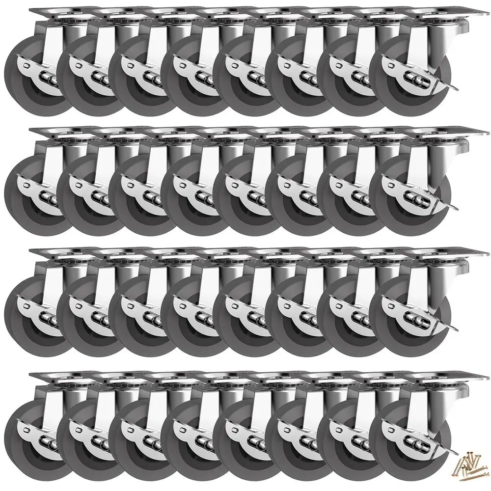 

2 Heavy Duty Caster Wheels, Set of 32, Locking Swivel Casters with Rubber Wheels for Furniture Carts and Workbenches