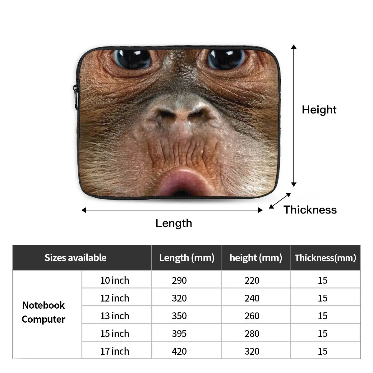 Big Face Baby Orangutan Monkey Notebook Laptop Bag Case Pouch Notebook Sleeve Cover Bag Tablet Shockproof Case Bag