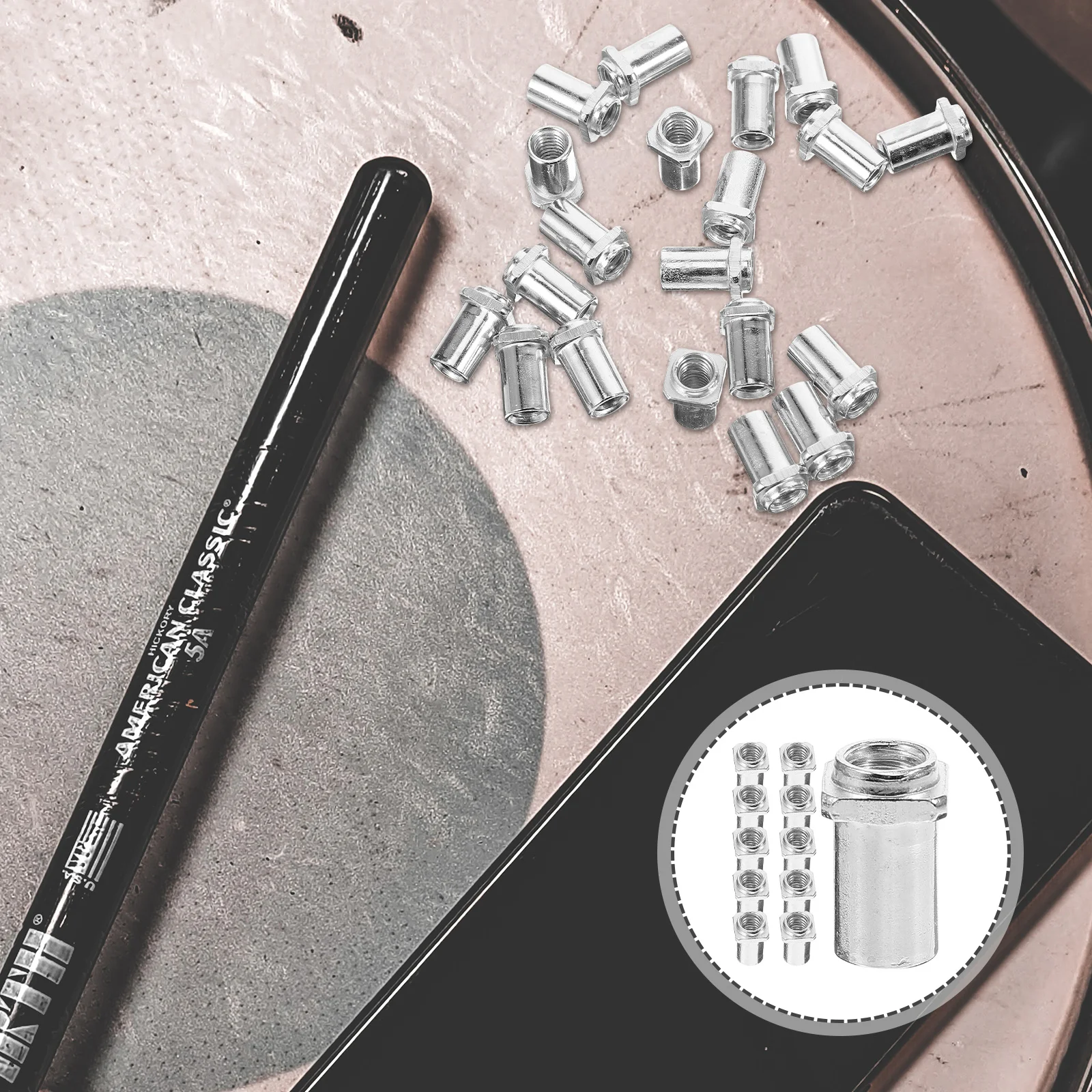 

20Pcs Swivel Nuts for Tom Drum Lugs 6Mm Replacement Parts Robust Iron Material Great Craftsmanship Fits Standard Drum Systems