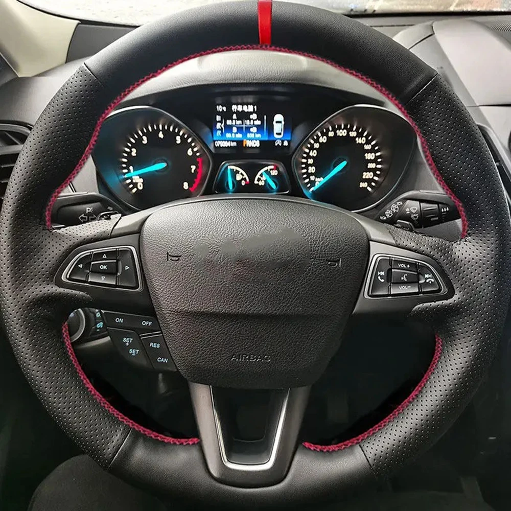 Anti-Slip Artificial Leather Car Steering Wheel Cover Braid For Ford Focus 3 2015 2016 2017 2018 Kuga Escape C-MAX Ecosport 2018