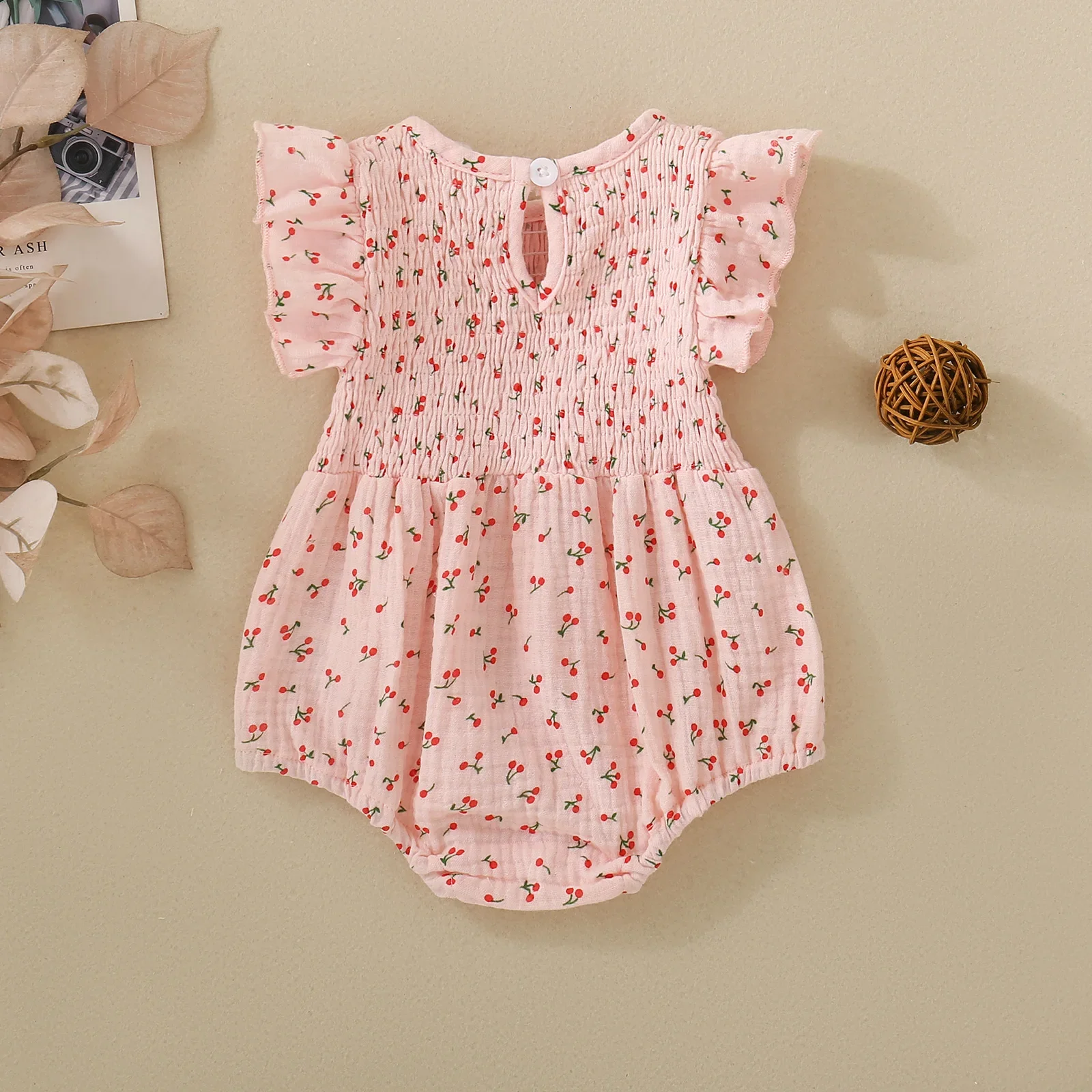 Summer female infant cherry print short-sleeved triangle jersey and headscarf two-piece set sweet and cute