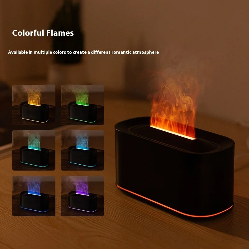 HOMEFISH Seven-Color Aromatherapy Machine Bedroom Essential Oil Lamp Wood Grain Flame Humidifier Desktop Cracke New Style