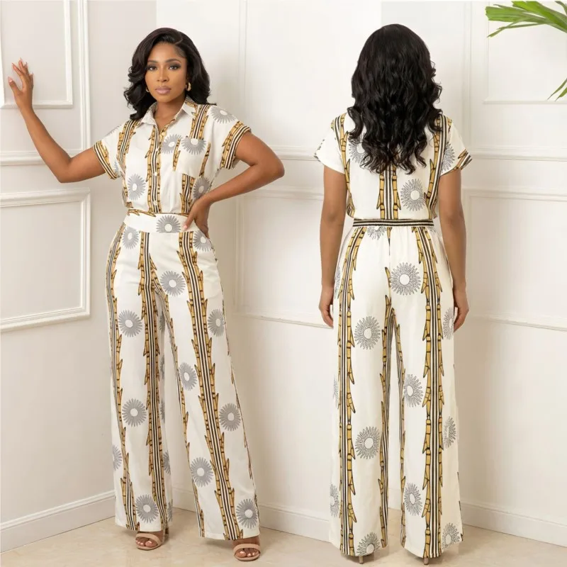 

Women's Beach Vacation Casual Two-piece Set Elegant Shirt Top Lapel Long Sleeve Buttoned Trousers With Pockets 2-piece Set Women